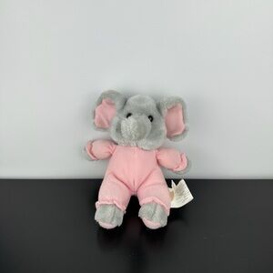 Russ Berrie Rare Gray Baby Elephant in Pink Pajamas 7” #4828 Plush Rattle Inside